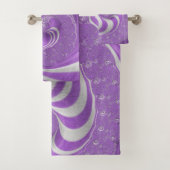 Psychedelische Violette Witte Fractale Gestreepte Bad Handdoek (Insitu)