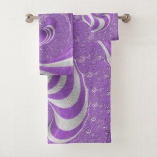 Psychedelische Violette Witte Fractale Gestreepte Bad Handdoek