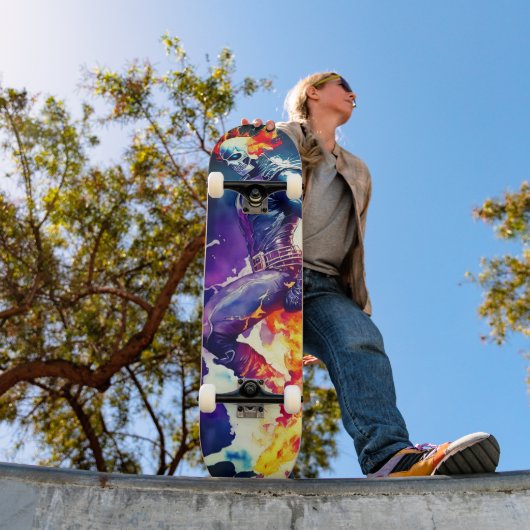 Psychedelische Vlam Schedel Skateboard (Buiten 1)