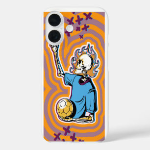 Psychedelische vlammende voetbalschedel iPhone 16 hoesje
