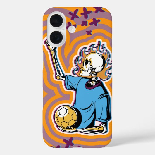 Psychedelische vlammende voetbalschedel Case-Mate iPhone case (Achterkant)