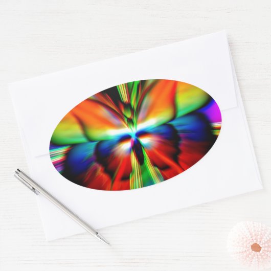 Psychedelische vlinder fractaal ovale sticker (Envelop)