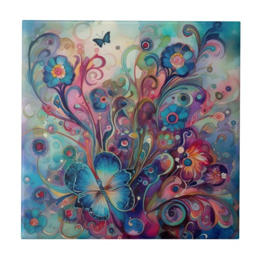 Psychedelische Vlinders Tegel Tegeltje (Voorkant)