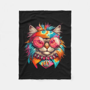 Psychedelische Vrede Kat Kleurrijke Hippie Retro G Fleece Deken