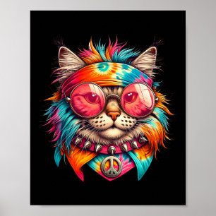 Psychedelische Vrede Kat Kleurrijke Hippie Retro G Poster