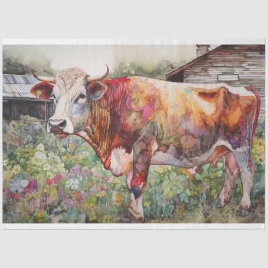 Psychedelische Waterverf Koe 2 Decoupage papier (Voorkant)