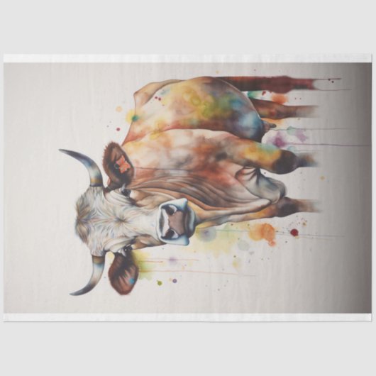 Psychedelische Waterverf Koe 3 Decoupage papier (Voorkant)