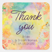 Psychedelische waterverf wilde bloem vierkante sticker (Voorkant)