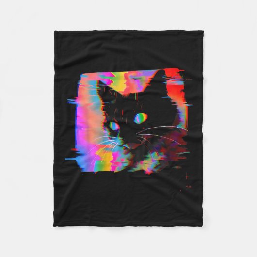 Psychedelische Weirdcore Cat Vaporwave Esthetische Fleece Deken (Voorkant)