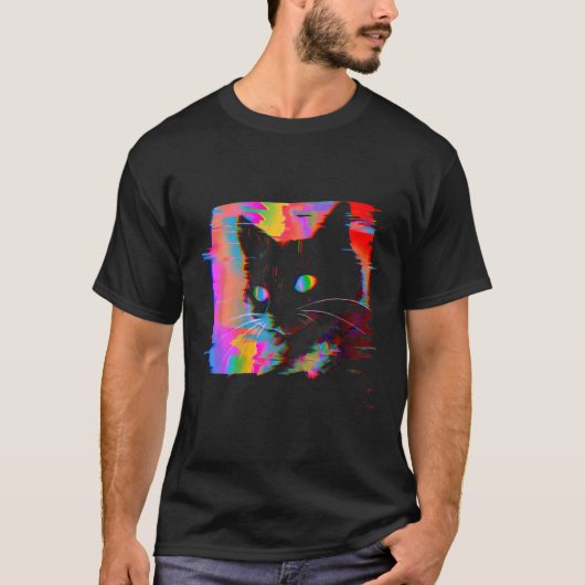Psychedelische Weirdcore Cat Vaporwave Esthetische T-shirt (Voorkant)