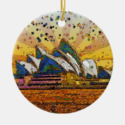Psychedelische Wereld: Sydney Skyline A1 Keramisch Ornament (Voorkant)