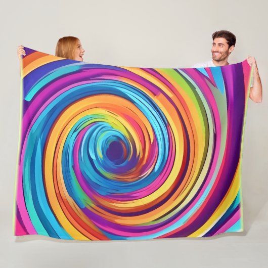 Psychedelische werveling van regenboogtinten fleece deken (In situ)