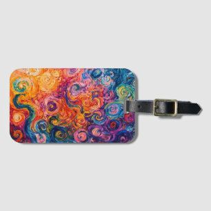 Psychedelische wervelingen olieverfschilderij bagagelabel