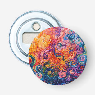 Psychedelische wervelingen olieverfschilderij button flesopener