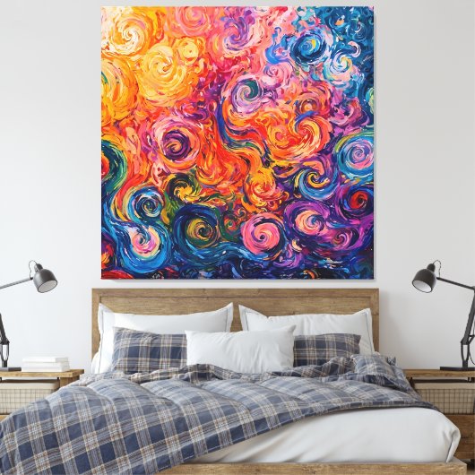 Psychedelische wervelingen olieverfschilderij canvas afdruk (Insitu (Slaapkamer))