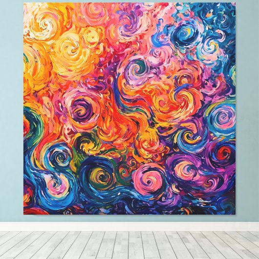 Psychedelische wervelingen olieverfschilderij canvas afdruk (Insitu (Houten vloer))