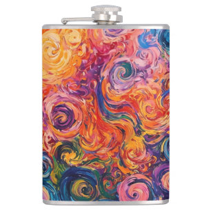 Psychedelische wervelingen olieverfschilderij heupfles