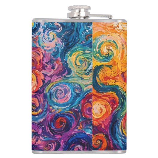 Psychedelische wervelingen olieverfschilderij heupfles (Achterkant)