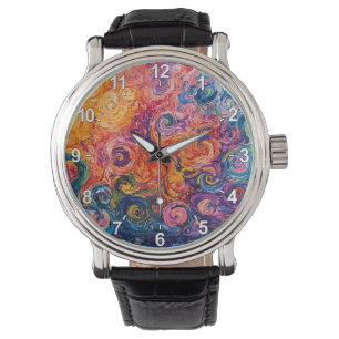 Psychedelische wervelingen olieverfschilderij horloge
