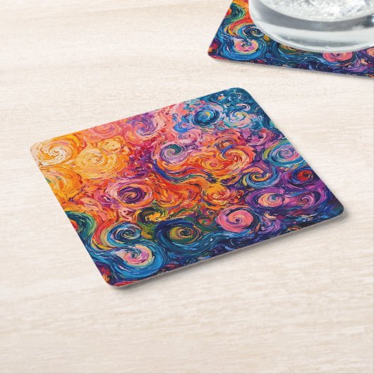 Psychedelische wervelingen olieverfschilderij kartonnen onderzetters (Schuin)