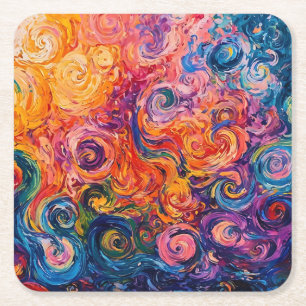 Psychedelische wervelingen olieverfschilderij kartonnen onderzetters