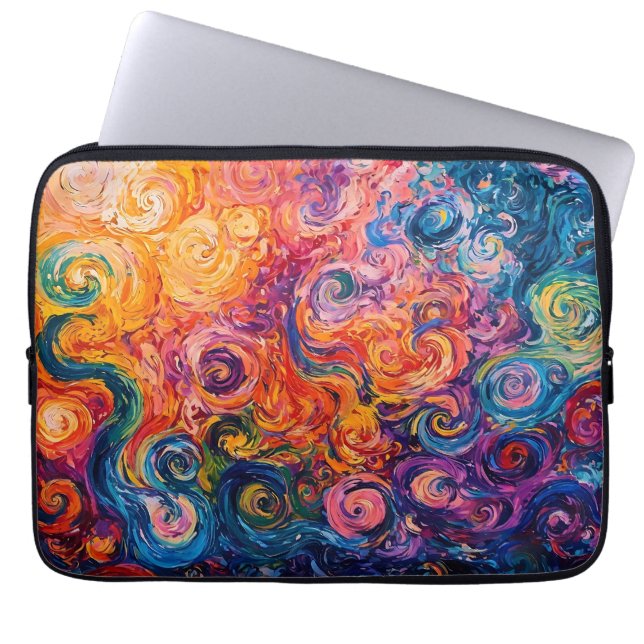 Psychedelische wervelingen olieverfschilderij laptop sleeve (Voorkant)