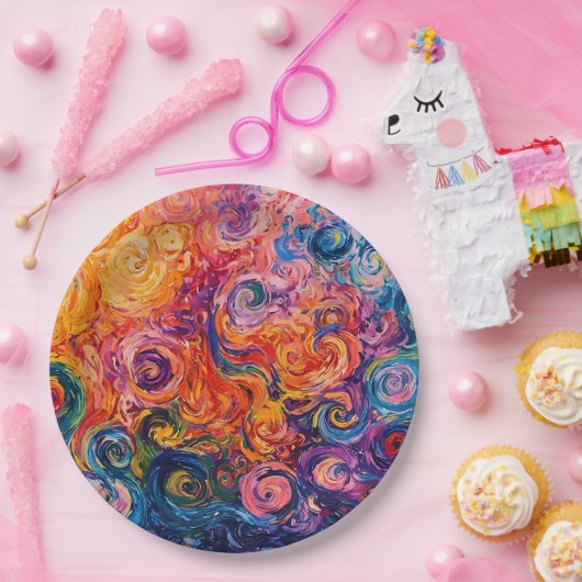 Psychedelische wervelingen olieverfschilderij papieren bordje (Feest)