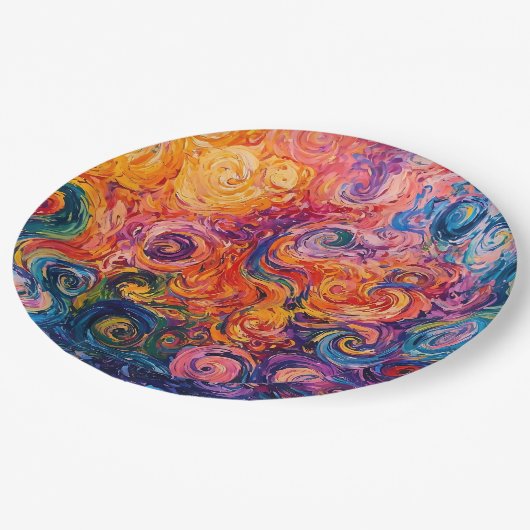 Psychedelische wervelingen olieverfschilderij papieren bordje (Gekanteld)