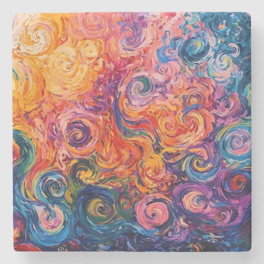 Psychedelische wervelingen olieverfschilderij stenen onderzetter (Voorkant)