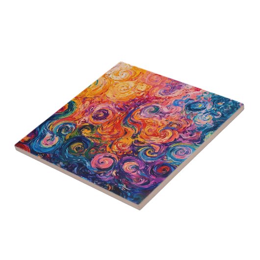 Psychedelische wervelingen olieverfschilderij tegeltje (Zijkant)