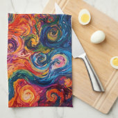 Psychedelische wervelingen olieverfschilderij theedoek (Quarter Fold)