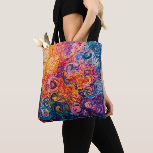 Psychedelische wervelingen olieverfschilderij tote bag (Dichtbij)