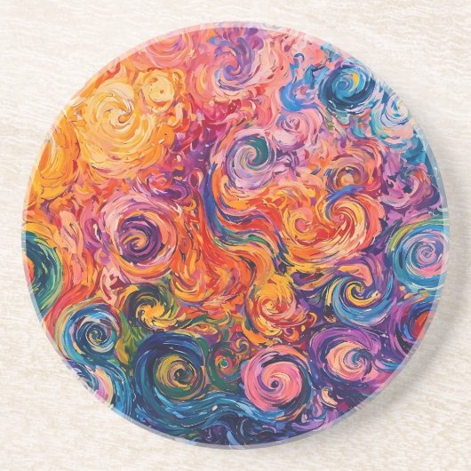 Psychedelische wervelingen olieverfschilderij zandsteen onderzetter (Voorkant)