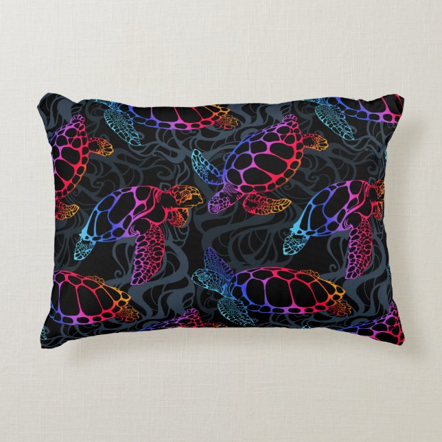 Psychedelische Zee Schildpad: Boho Ocean Accent Kussen (Voorkant)
