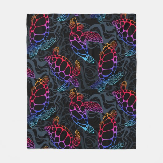 Psychedelische Zee Schildpad: Boho Ocean Fleece Deken (Voorkant)