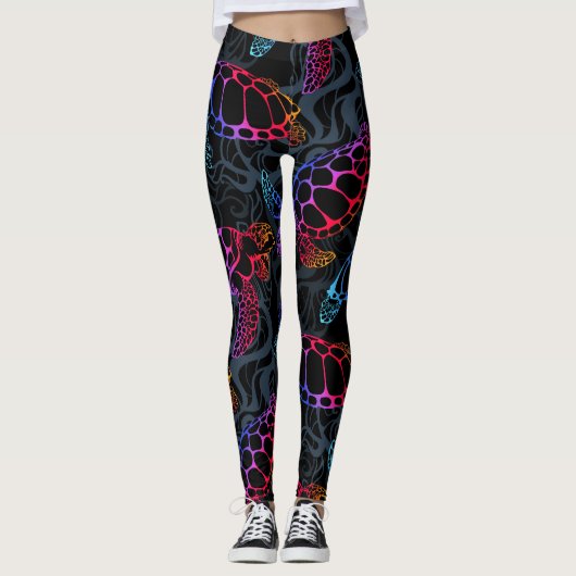 Psychedelische Zee Schildpad: Boho Ocean Leggings (Voorkant)