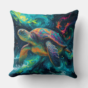 Psychedelische Zee Schildpad in de Abstracte Oceaa Kussen