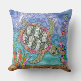 Psychedelische Zee Schildpad Zeepaardkus Kussen