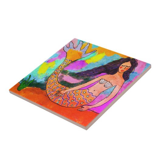 Psychedelische Zeemeermin Abstract schilderij Tegeltje (Zijkant)