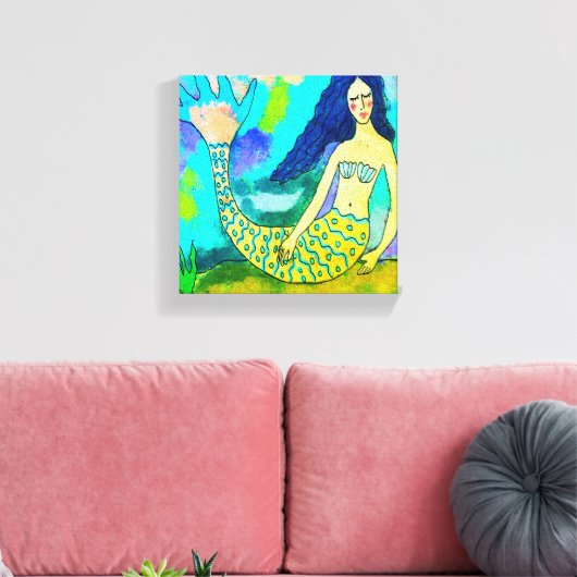 Psychedelische Zeemeermin Abstracte Digitale Canva Canvas Afdruk (Insitu (Woonkamer))