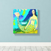 Psychedelische Zeemeermin Abstracte Digitale Canva Canvas Afdruk (Insitu (Houten vloer))