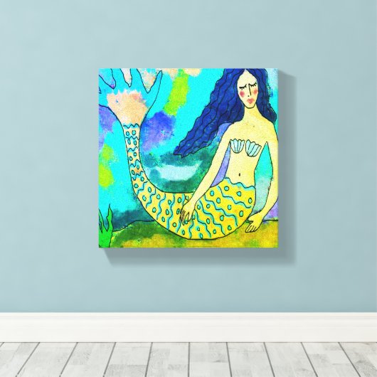 Psychedelische Zeemeermin Abstracte Digitale Canva Canvas Afdruk (Insitu (Houten vloer))