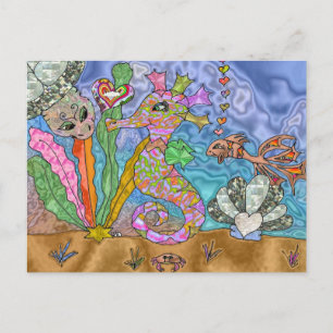 Psychedelische Zeepaard Zeeschildpad Kunst Briefkaart