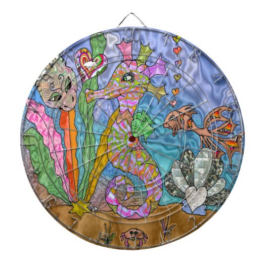 Psychedelische Zeepaard Zeeschildpad Kunst Dartbord (Voorkant)