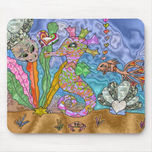 Psychedelische Zeepaard Zeeschildpad Kunst Muismat (Voorkant)