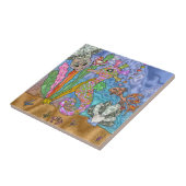 Psychedelische Zeepaard Zeeschildpad Kunst Tegeltje (Zijkant)