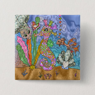 Psychedelische Zeepaard Zeeschildpad Kunst Vierkante Button 5,1 Cm