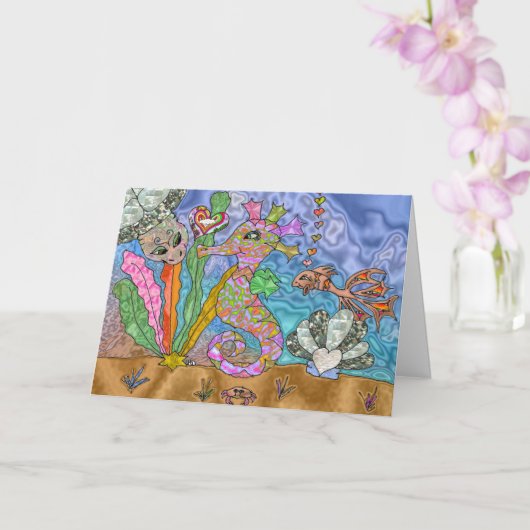 Psychedelische Zeepaardje Zeeschildpad Kunst Ansic Kaart (Orchidee)
