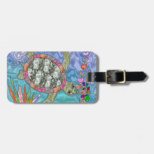 Psychedelische zeeschildpad zeepaard kunst bagagelabel (Voorkant horizontaal)
