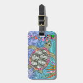 Psychedelische zeeschildpad zeepaard kunst bagagelabel (Voorkant verticaal)